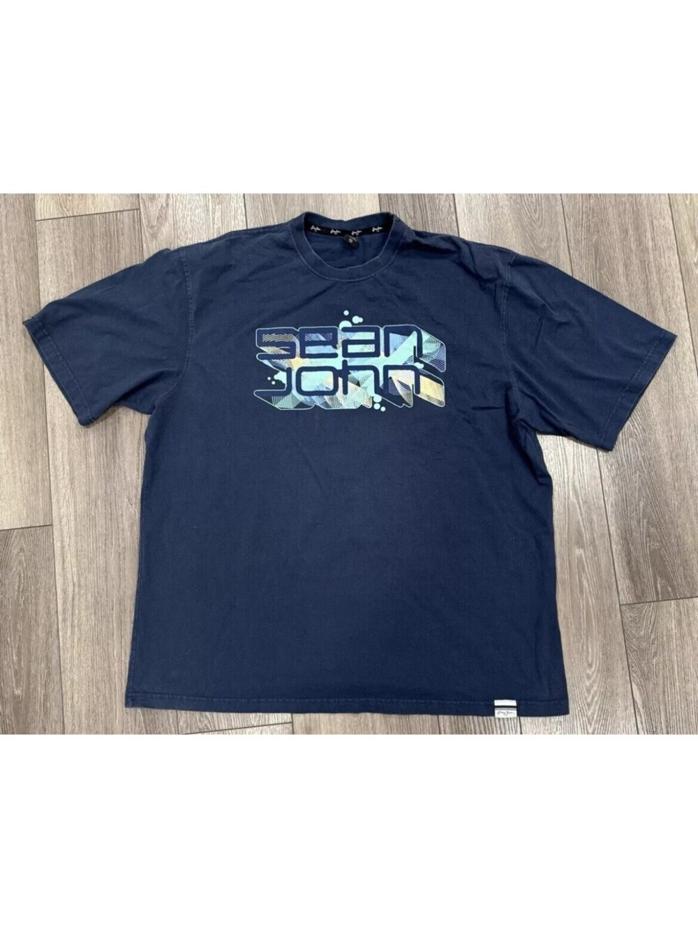 Sean John Men’s XxL T-Shirt Navy Blue Spell Out Graphic Print